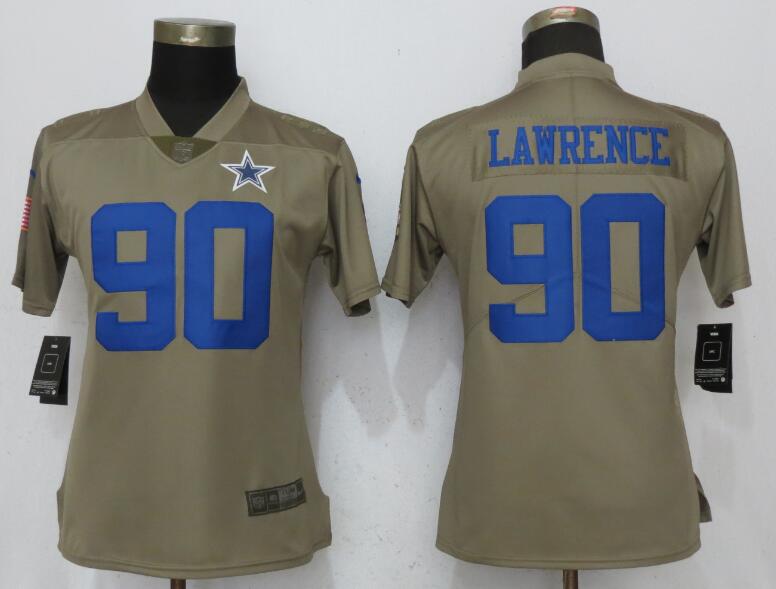 Nike Cowboys 90 DeMarcus Lawrence Olive Women Salute To Service Limited Jersey
