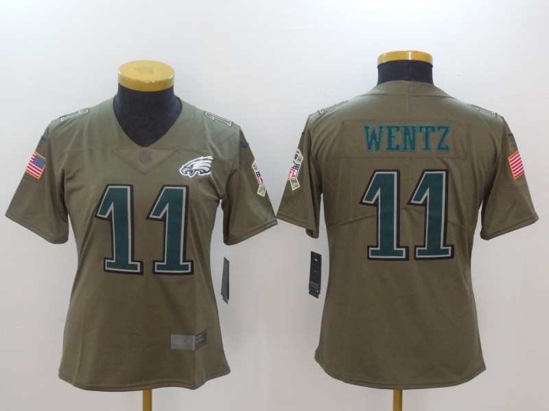 Nike Eagles 11 Carson Wentz Olive Women Salute To Service Limited Jersey