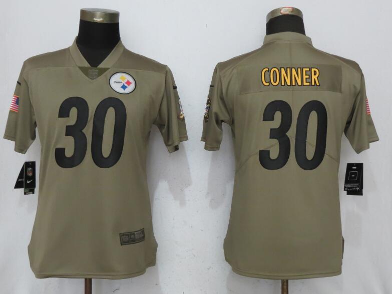 Nike Steelers 30 James Conner Olive Women Salute To Service Limited Jersey