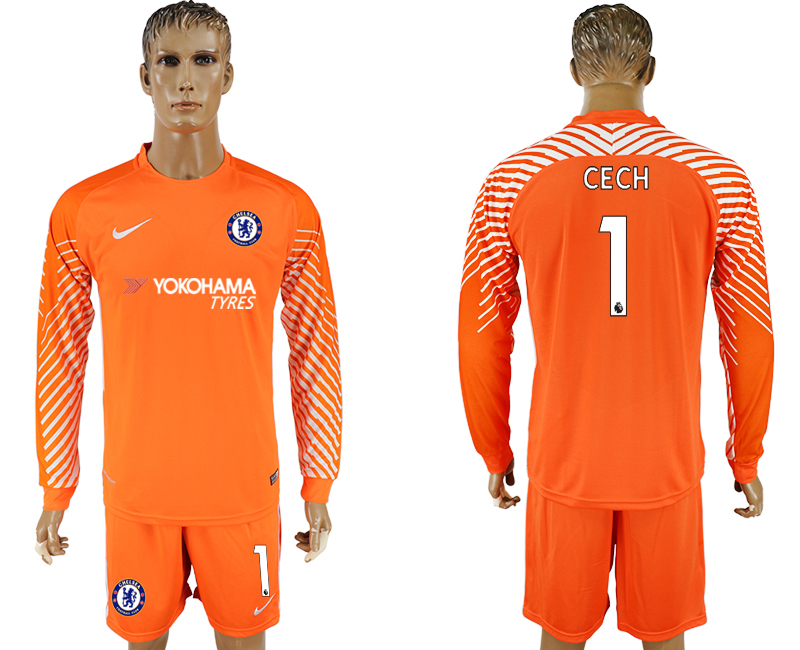 2017-18 Chelsea 1 CECH Orange Long Sleeve Goalkeeper Soccer Jersey