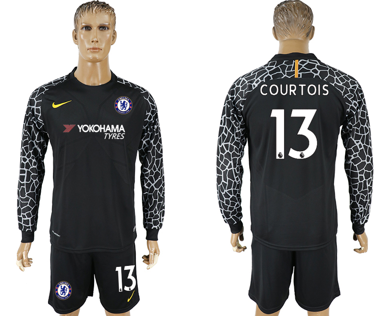 2017-18 Chelsea 13 COURTOIS Black Long Sleeve Goalkeeper Soccer Jersey