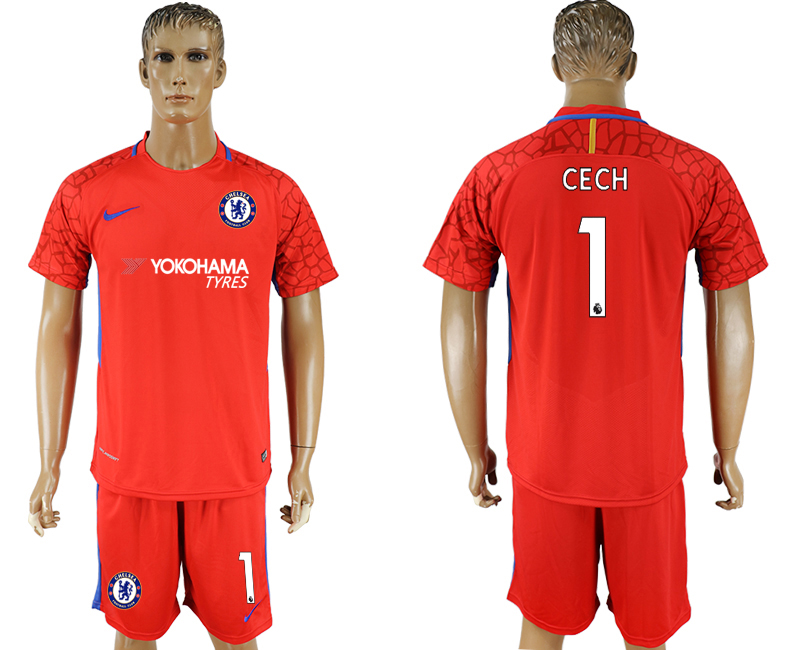 2017-18 Chelsea 1 CECH Red Goalkeeper Soccer Jersey
