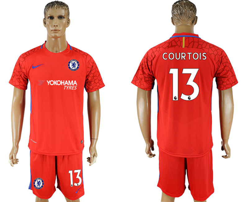 2017-18 Chelsea 13 COURTOIS Red Goalkeeper Soccer Jersey