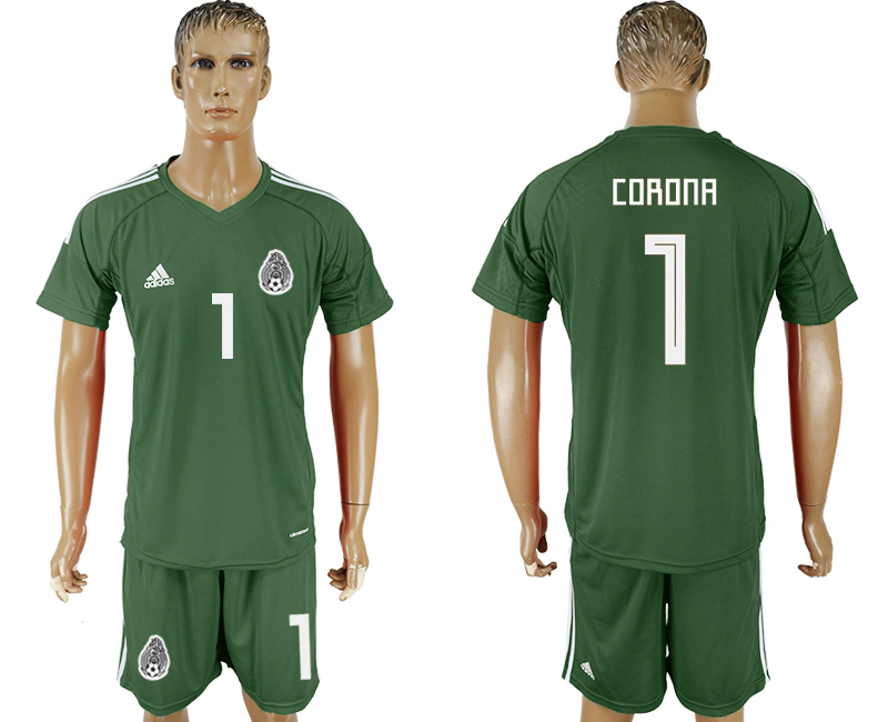 Mexico 1 CORONA Military Green Goalkeeper 2018 FIFA World Cup Soccer Jersey