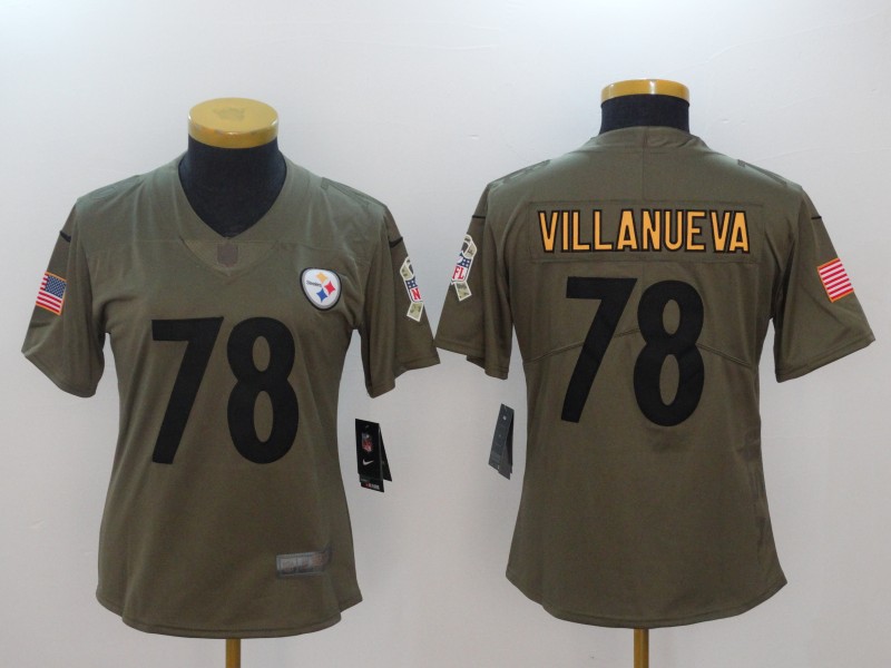 Nike Steelers 78 Alejandro Villanueva Olive Women Salute To Service Limited Jersey