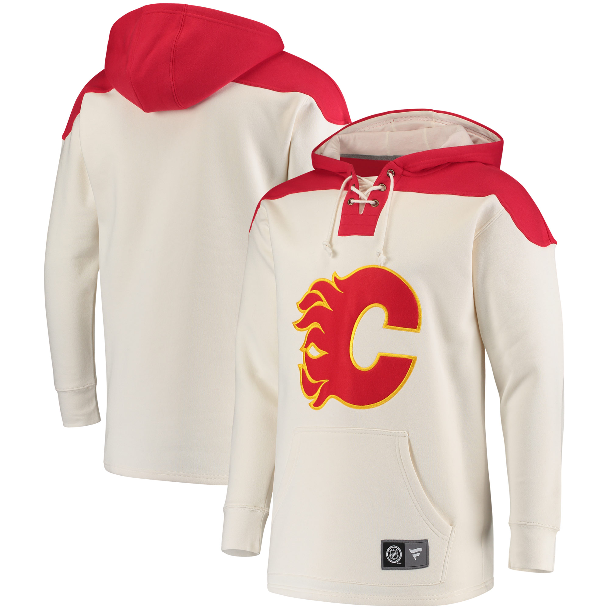 Men's Calgary Flames Fanatics Branded White/Red Breakaway Lace Up Hoodie