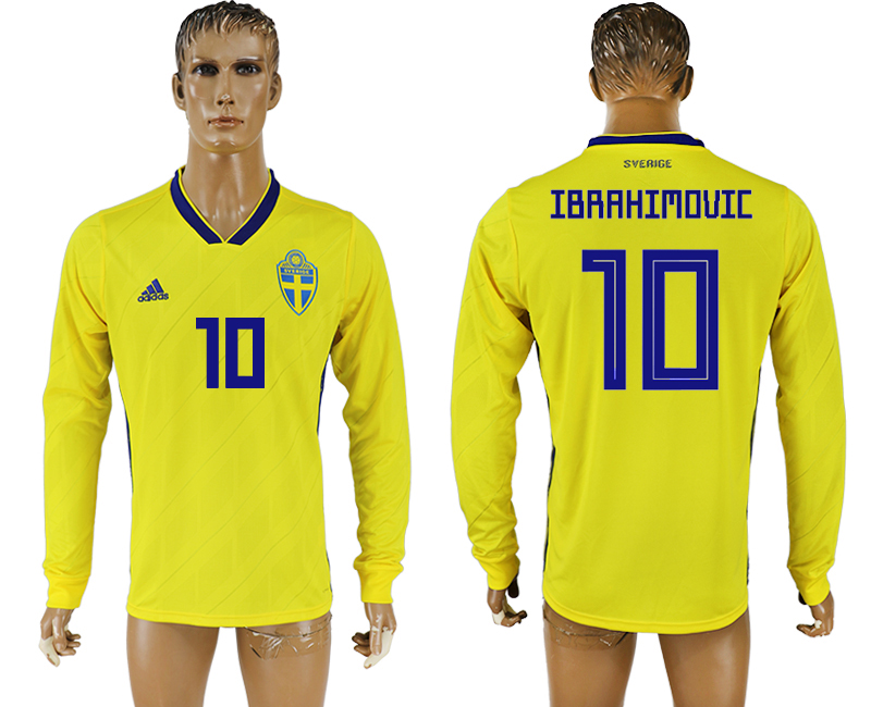 Sweden 10 IBRAHIMOVIC Home 2018 FIFA World Cup Long Sleeve Thailand Soccer Jersey