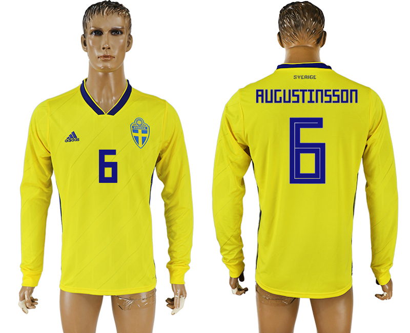 Sweden 6 RUGUSTINSSON Home 2018 FIFA World Cup Long Sleeve Thailand Soccer Jersey