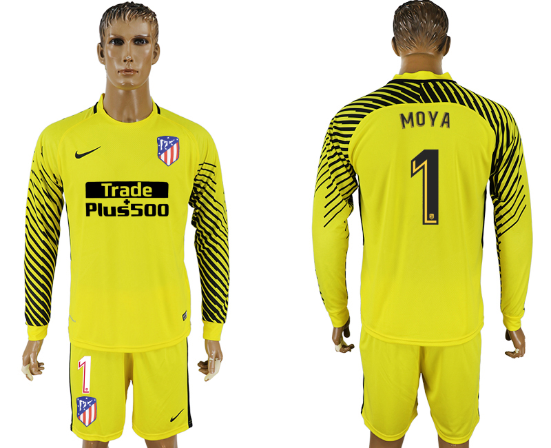 2017-18 Atletico Madrid 1 MOYA Yellow Long Sleeve Goalkeeper Soccer Jersey
