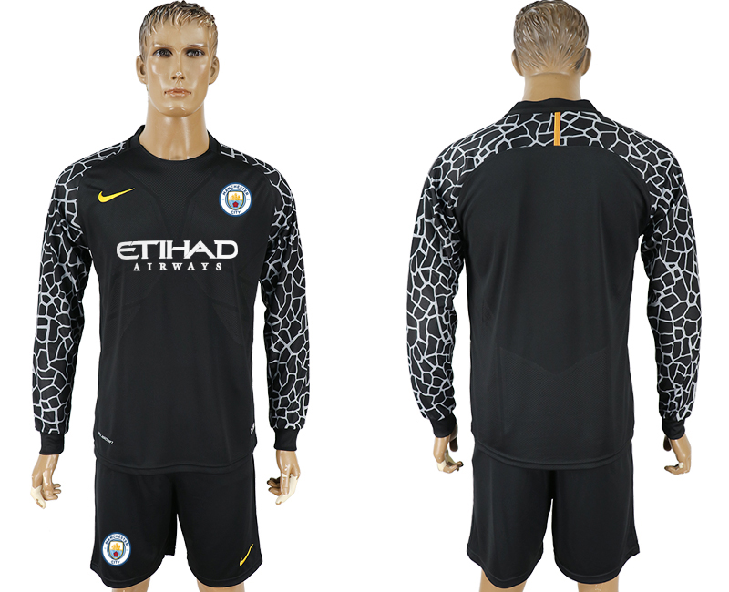 2017-18 Manchester City Black Long Sleeve Goalkeeper Soccer Jersey