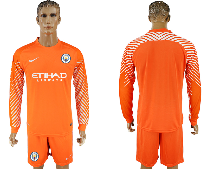2017-18 Manchester City Orange Long Sleeve Goalkeeper Soccer Jersey