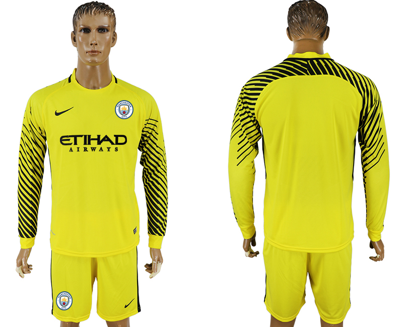 2017-18 Manchester City Yellow Long Sleeve Goalkeeper Soccer Jersey