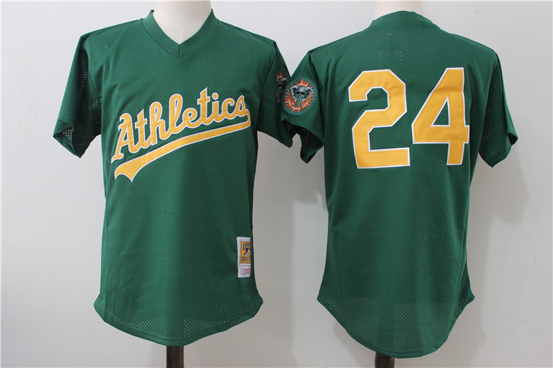 Athletics 24 Rickey Henderson Green 1998 Cooperstown Collection Batting Practice Jersey