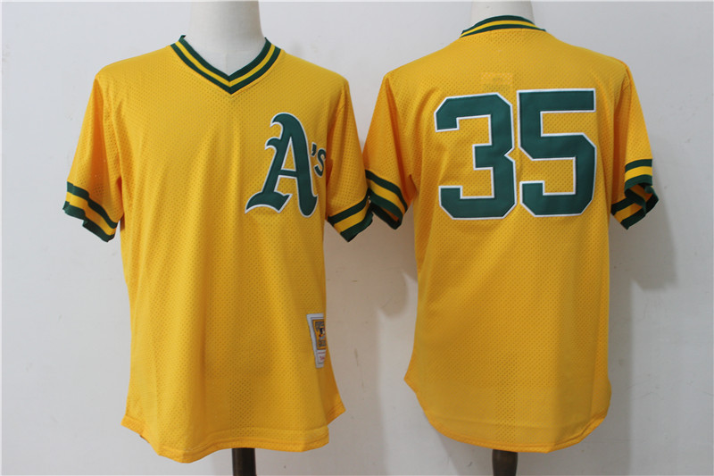 Athletics 35 Rickey Henderson Yellow Cooperstown Collection Batting Practice Jersey