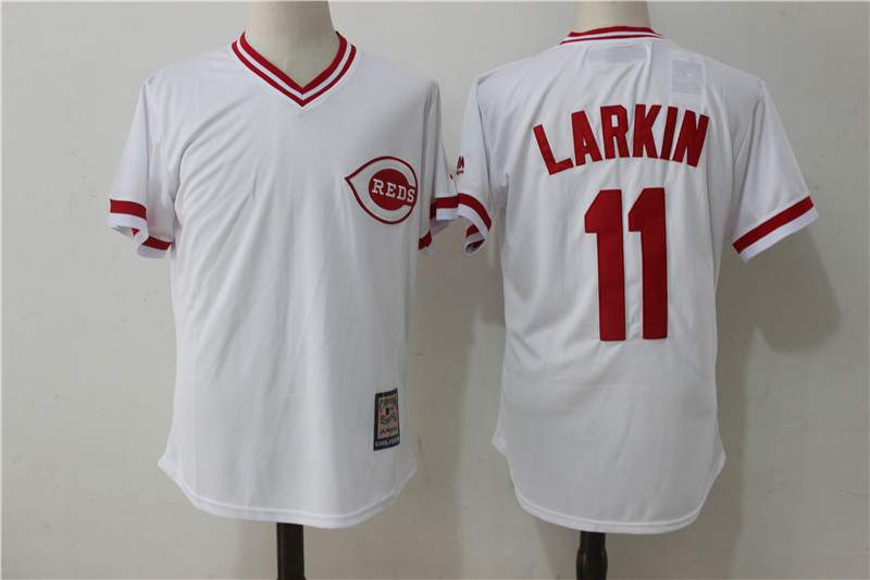 Reds 11 Barry Larkin White Cooperstown Collection Jersey