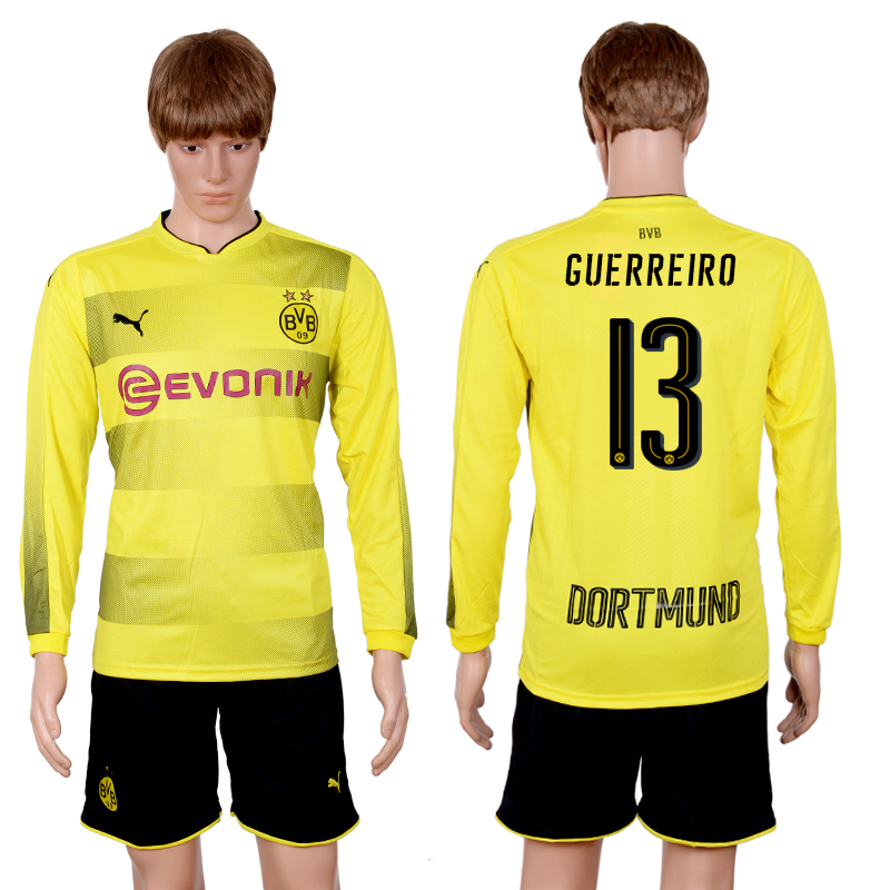 2017-18 Dortmund 13 GUERREIRO Home Long Sleeve Soccer Jersey