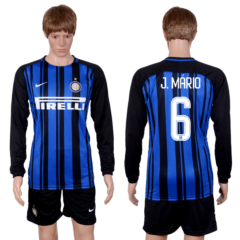 2017-18 Inter Milan 6 J. MARIO Home Long Sleeve Soccer Jersey