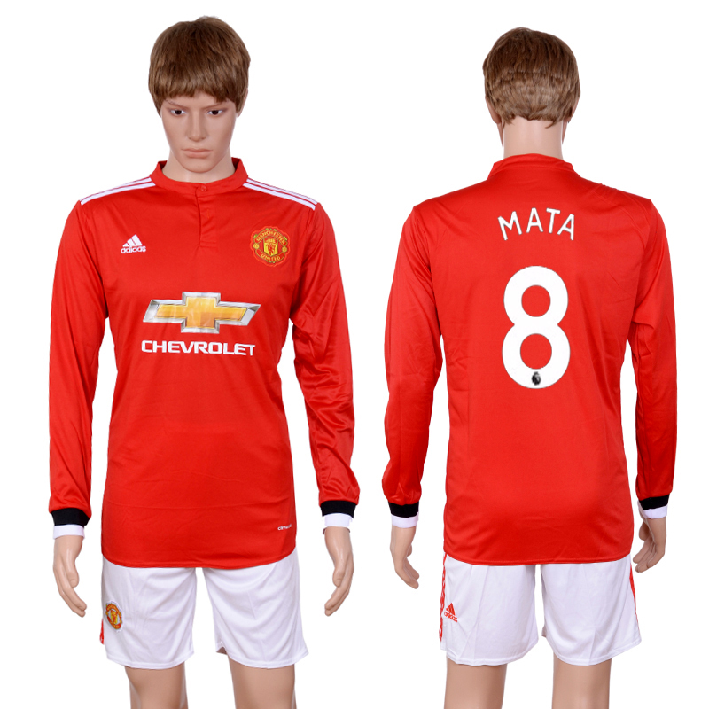 2017-18 Manchester United 8 MATA Home Long Sleeve Soccer Jersey