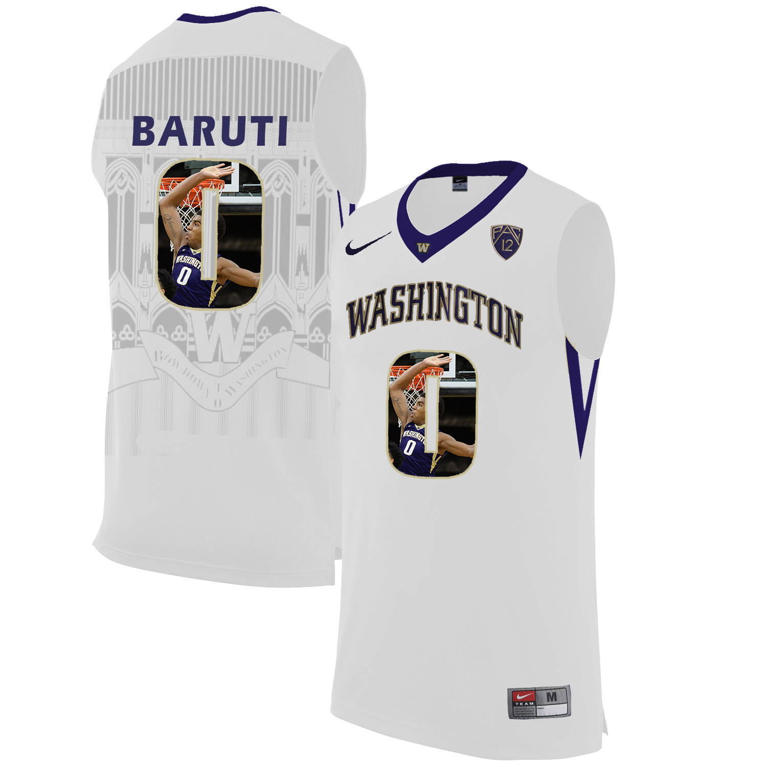 Washington Huskies 0 Bitumba Baruti White With Portait College Basketball Jersey
