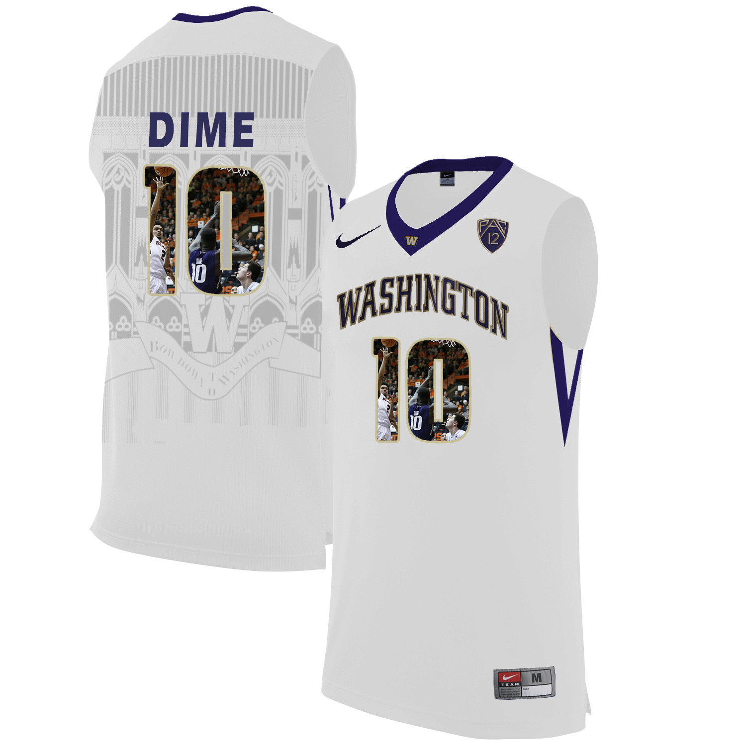 Washington Huskies 10 DIME White With Portait College Basketball Jersey