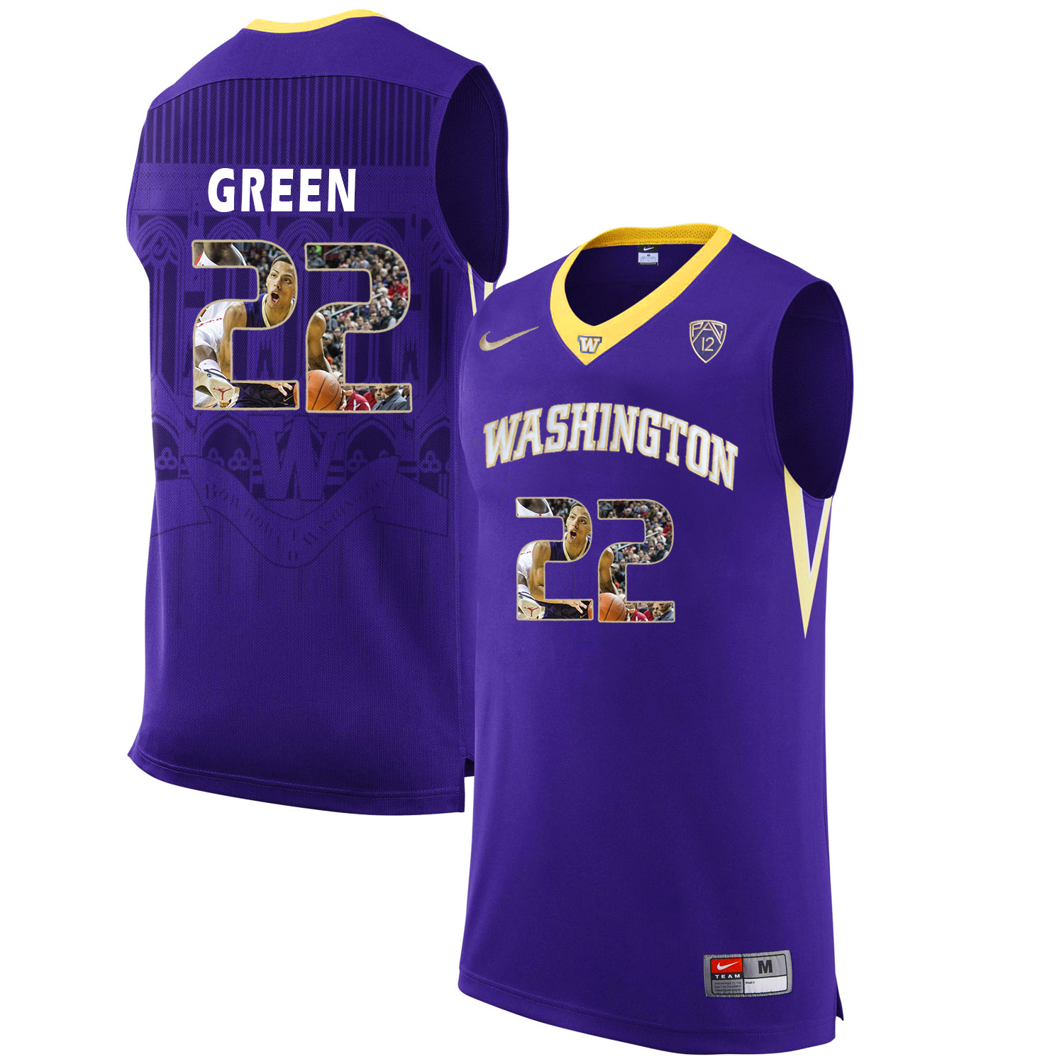 Washington Huskies 22 Dominic Green Purple With Portait College Basketball Jersey