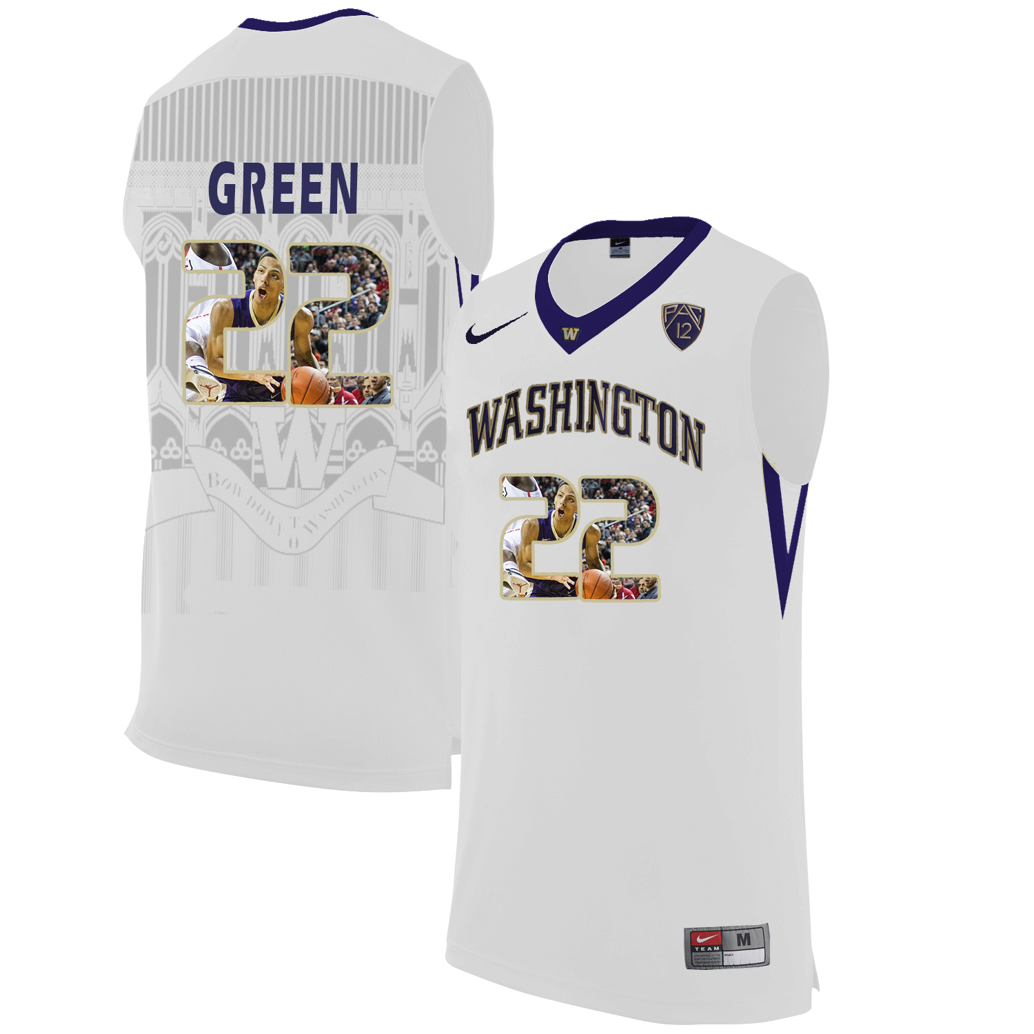 Washington Huskies 22 Dominic Green White With Portait College Basketball Jersey
