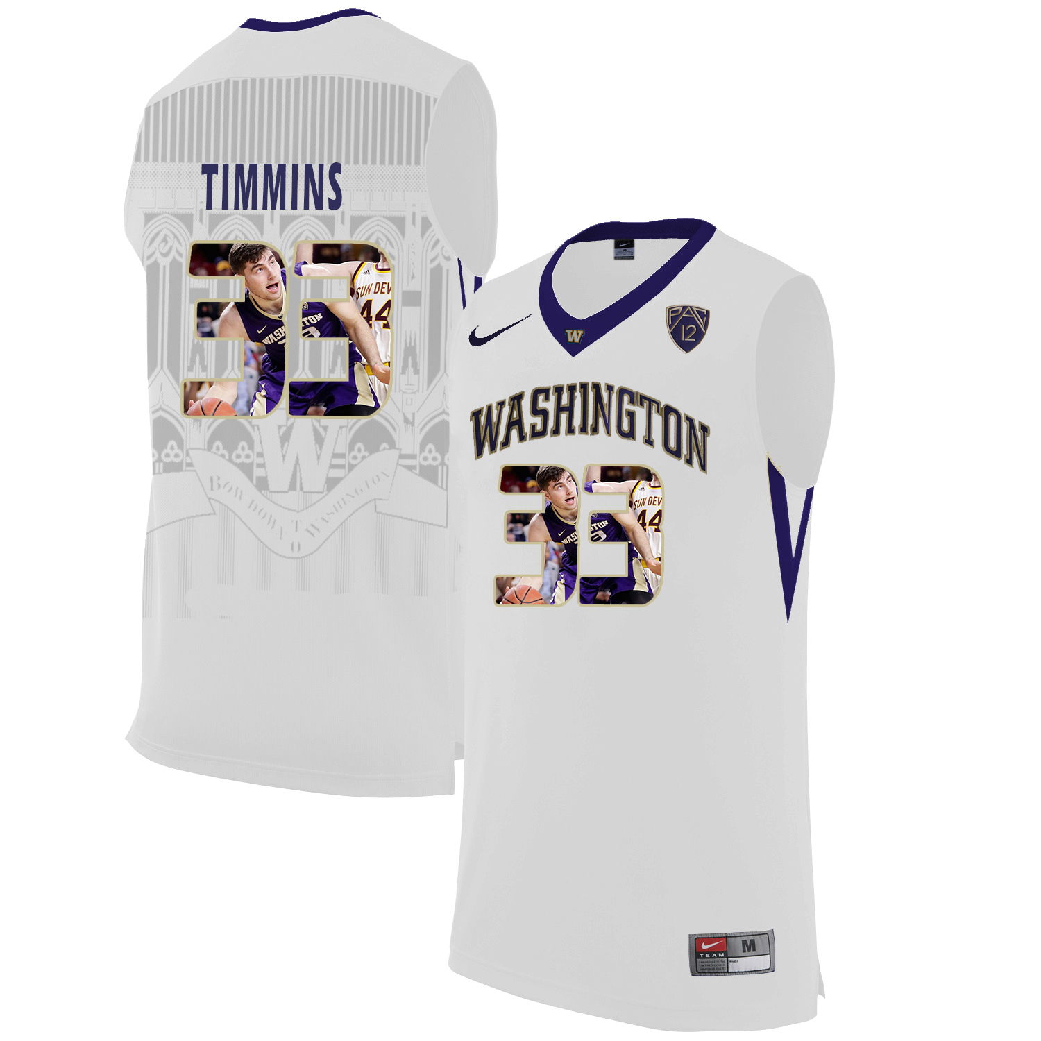 Washington Huskies 33 Sam Timmins White With Portait College Basketball Jersey