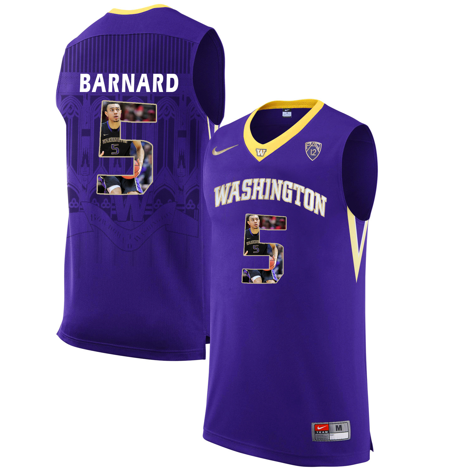 Washington Huskies 5 Quin Barnard Purple With Portait College Basketball Jersey