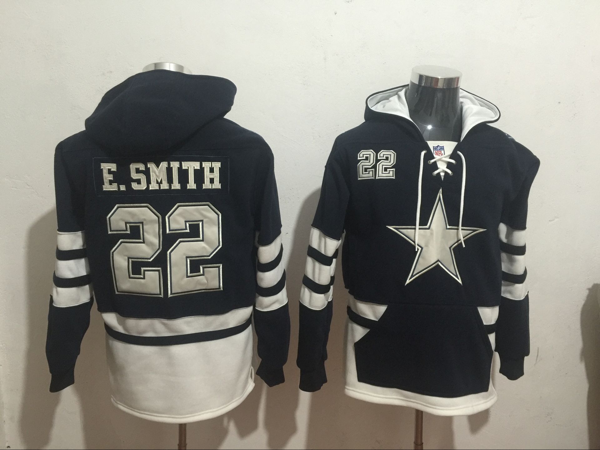 Dallas Cowboys 22 Emmitt Smith Navy All Stitched Hooded Sweatshirt