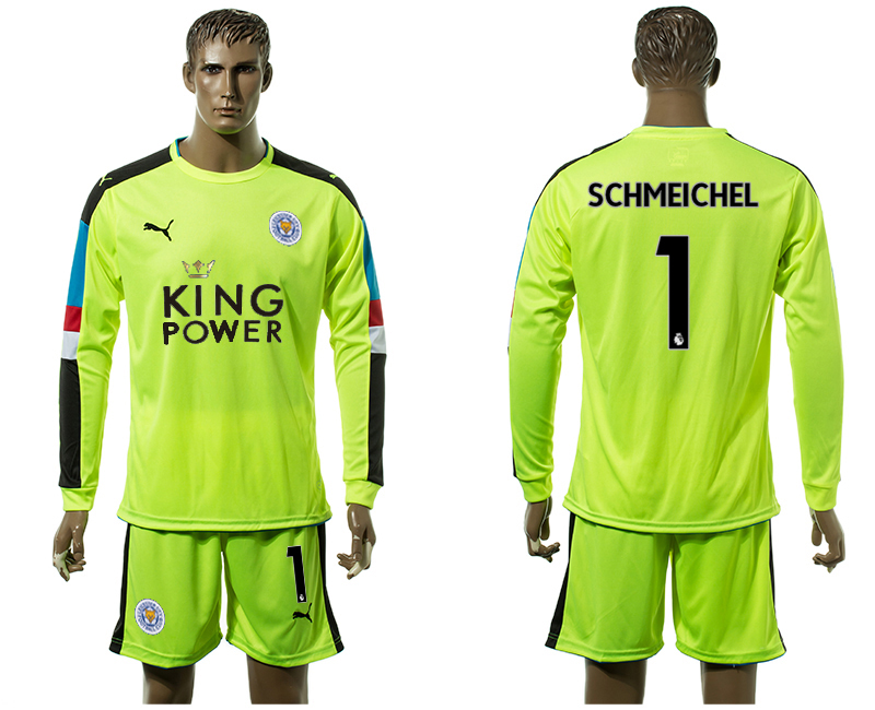 2017-18 Leicester City 1 SCHMEICHEL Fluorescent Green Long Sleeve Goalkeeper Soccer Jersey