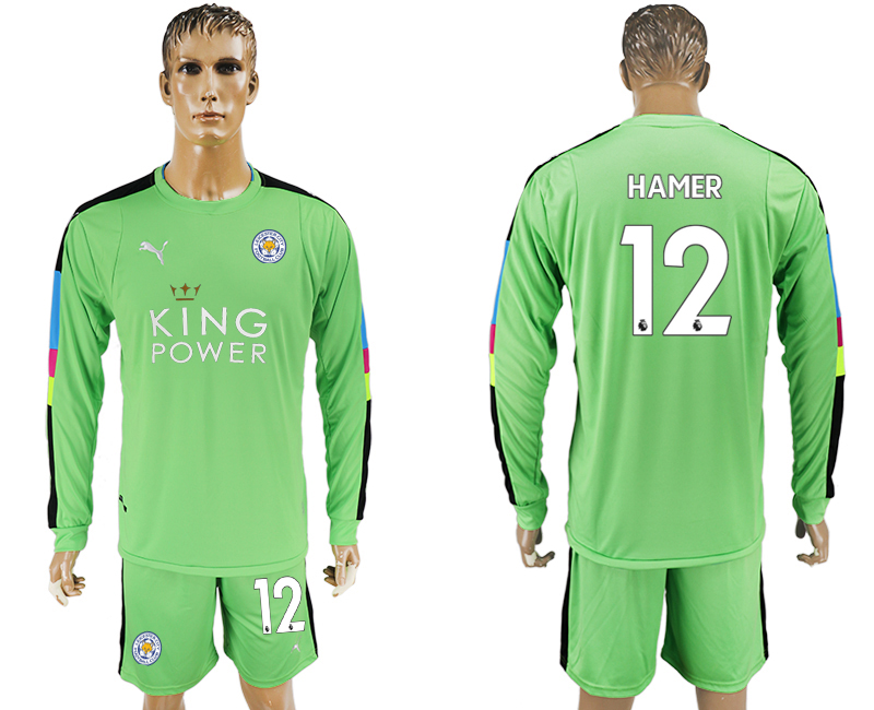 2017-18 Leicester City 12 HAMER Green Long Sleeve Goalkeeper Soccer Jersey