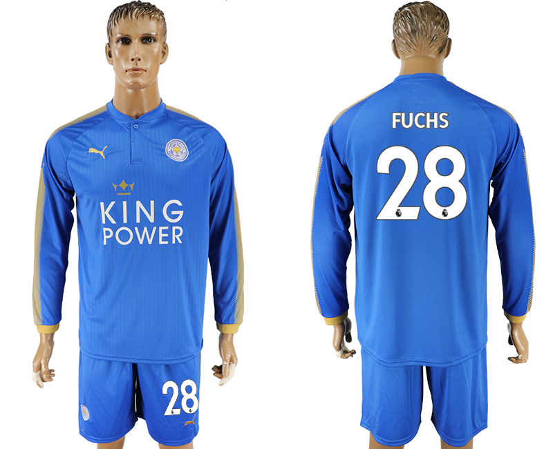 2017-18 Leicester City 28 FUCHS Home Long Sleeve Soccer Jersey