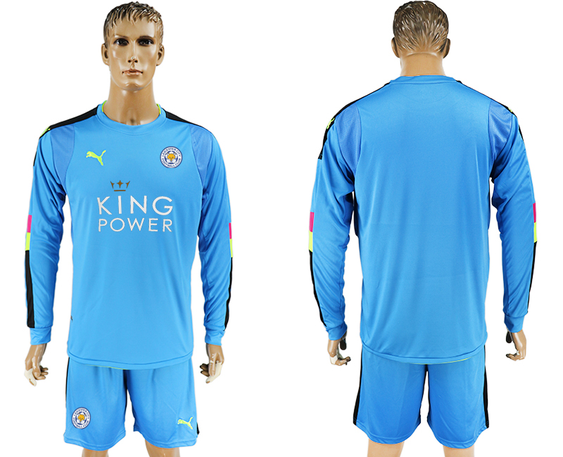 2017-18 Leicester City Blue Long Sleeve Goalkeeper Soccer Jersey