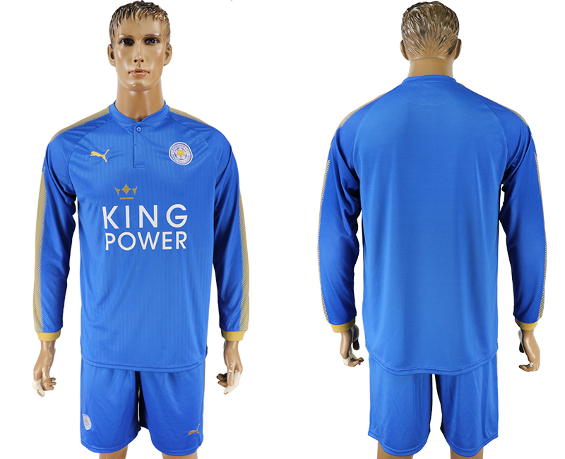 2017-18 Leicester City Home Long Sleeve Soccer Jersey