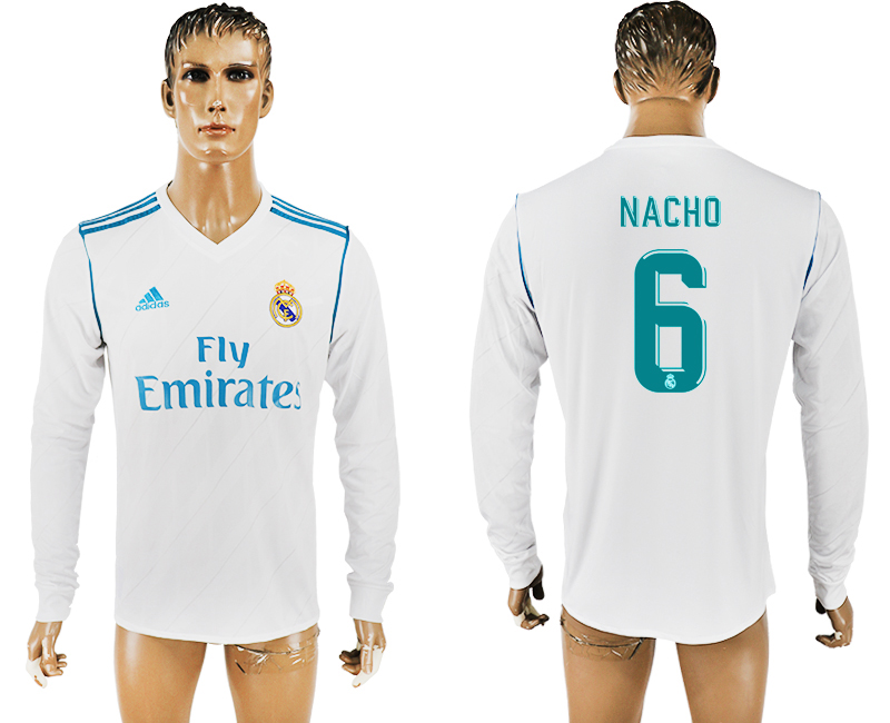 2017-18 Real Madrid 6 NACHO Home Long Sleeve Thailand Soccer Jersey