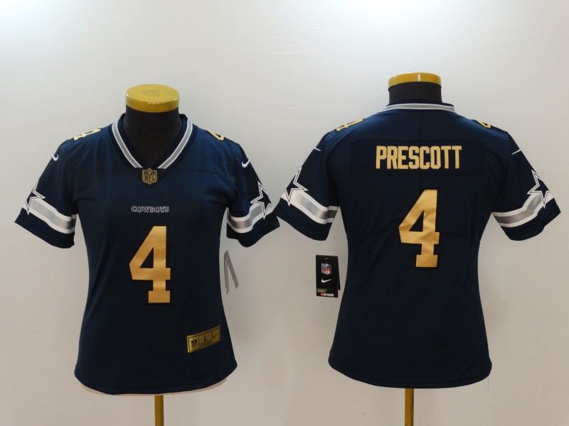Nike Cowboys 4 Dak Prescott Navy Gold Women Vapor Untouchable Player Limited Jersey