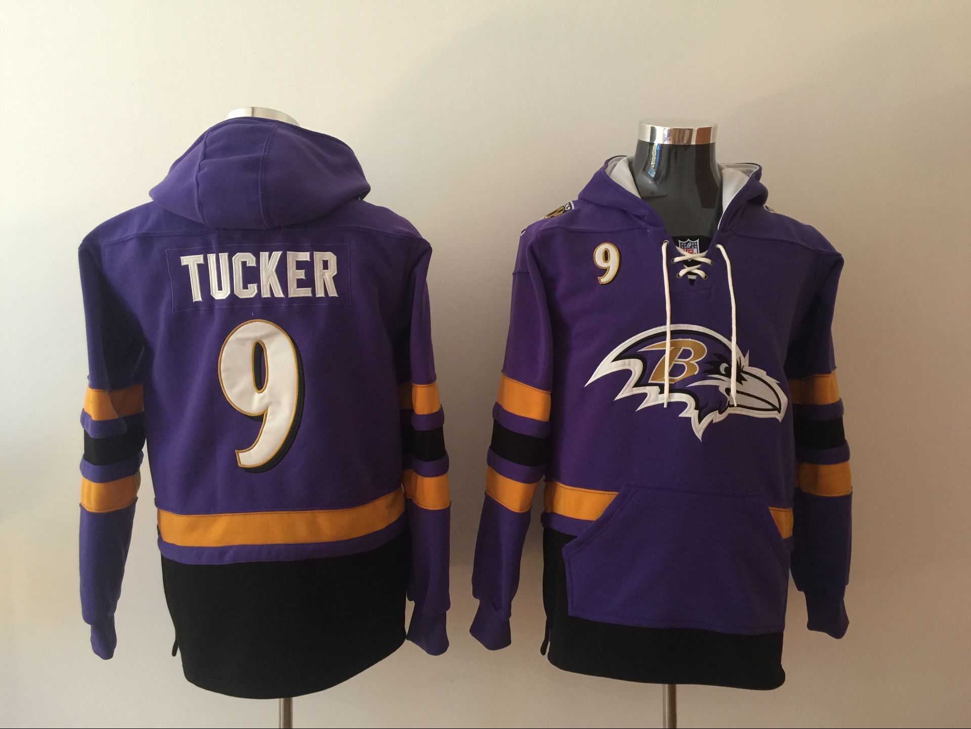 Baltimore Ravens 9 Justin Tucker Purple All Stitched Hooded Sweatshirt