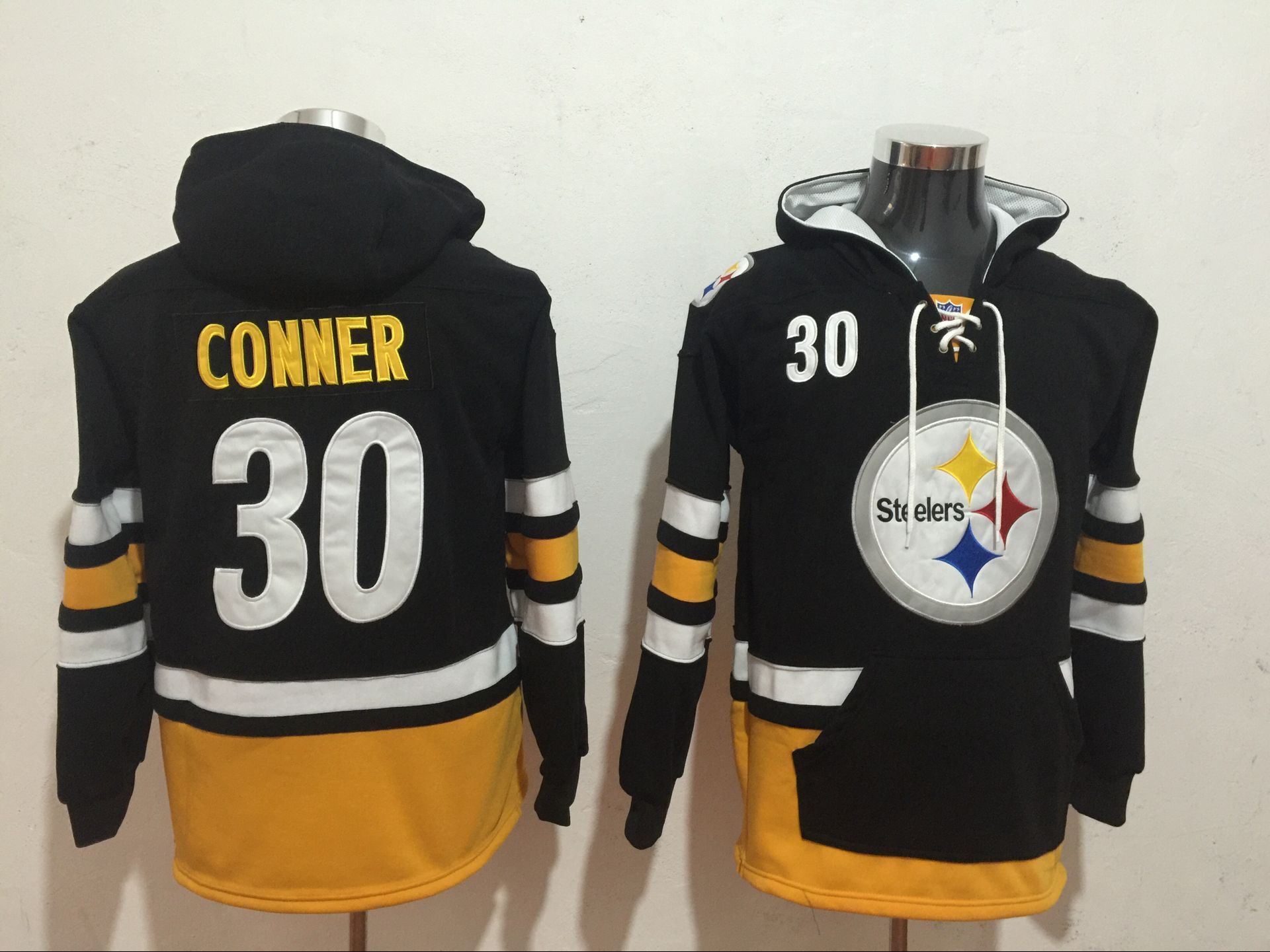 Pittsburgh Steelers 30 James Conner Black All Stitched Hooded Sweatshirt