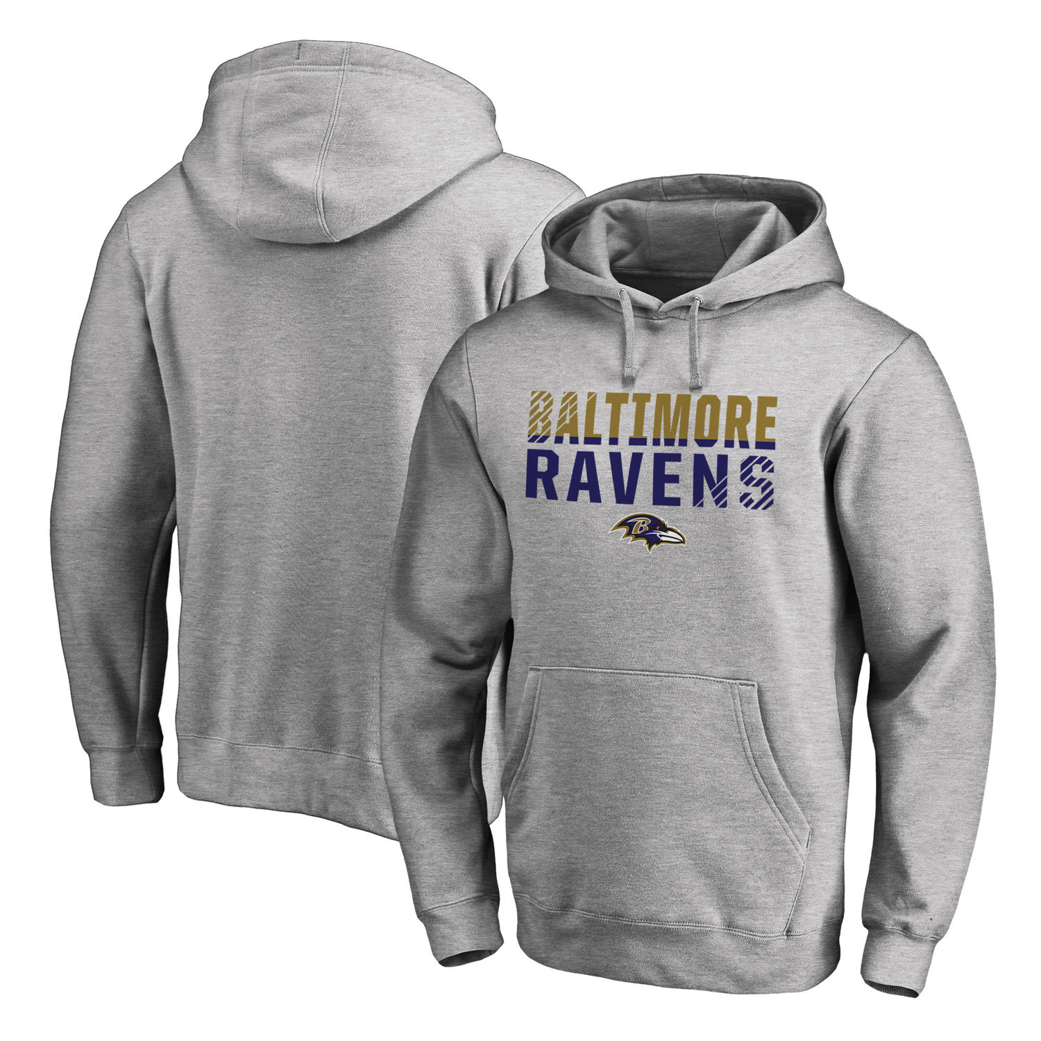 Men's Baltimore Ravens NFL Pro Line by Fanatics Branded Ash Iconic Collection Fade Out Pullover Hoodie