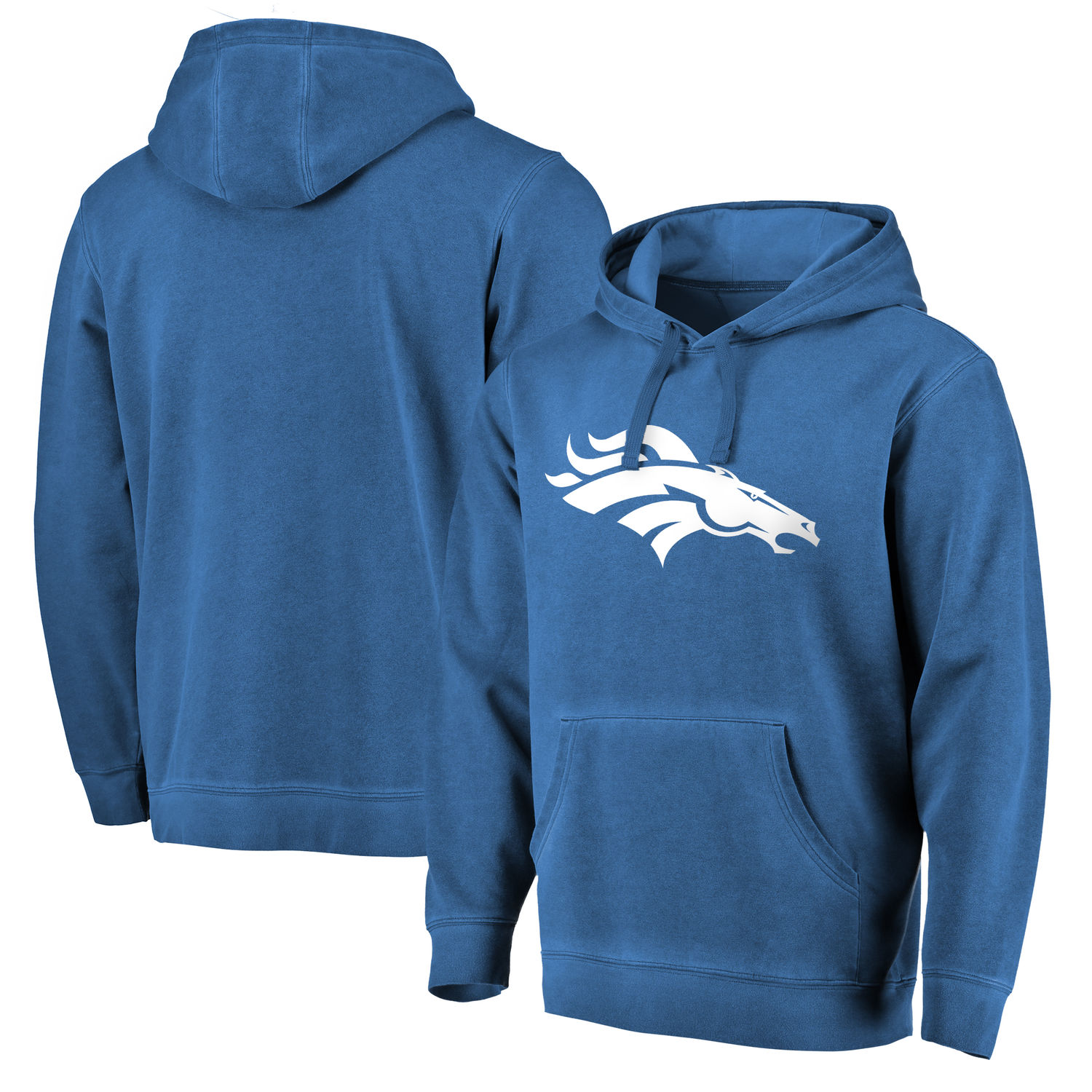 Men's Denver Broncos NFL Pro Line by Fanatics Branded Navy White Logo Shadow Washed Pullover Hoodie