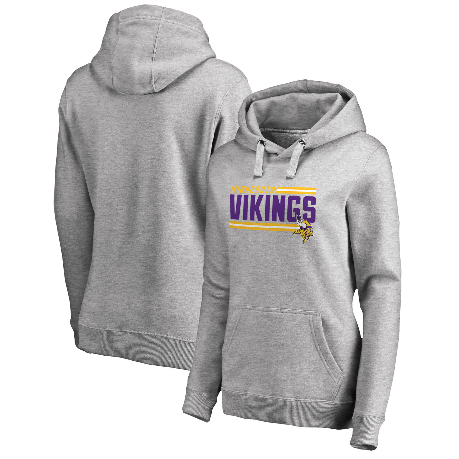 Women's Minnesota Vikings NFL Pro Line by Fanatics Branded Ash Iconic Collection On Side Stripe Pullover Hoodie