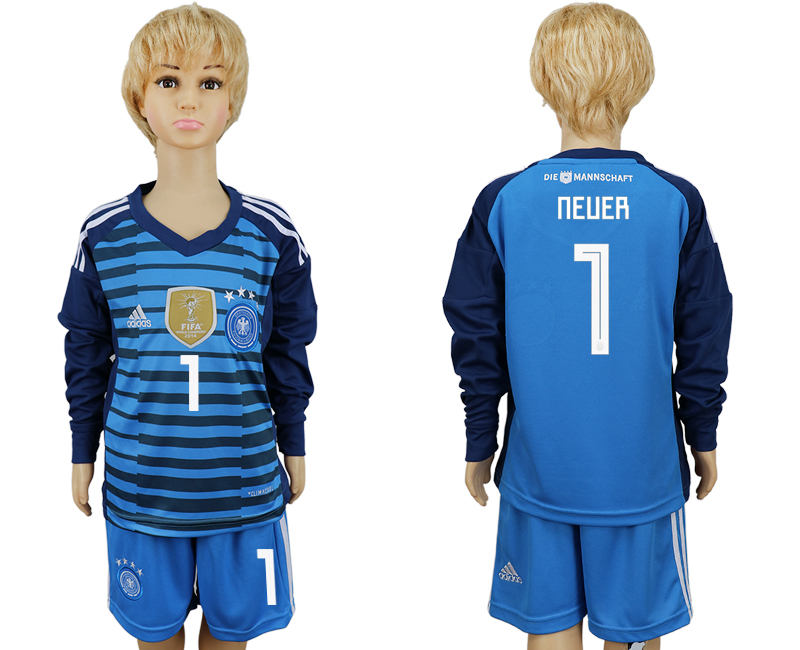 Germany 1 NEUER Goalkeeper 2018 FIFA World Cup Youth Long Sleeve Soccer Jersey