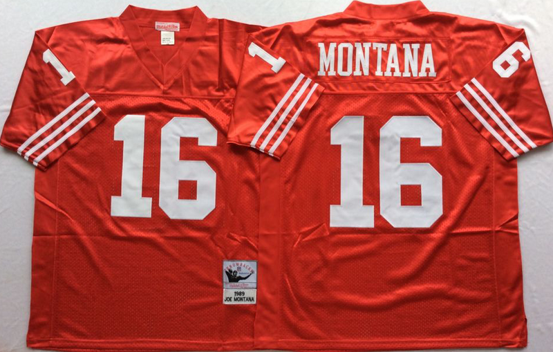 49ers 16 Joe Montana Red M&N Throwback Jersey