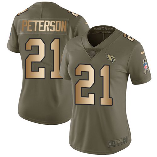 Nike Cardinals 21 Patrick Peterson Olive Gold Women Salute To Service Limited Jersey