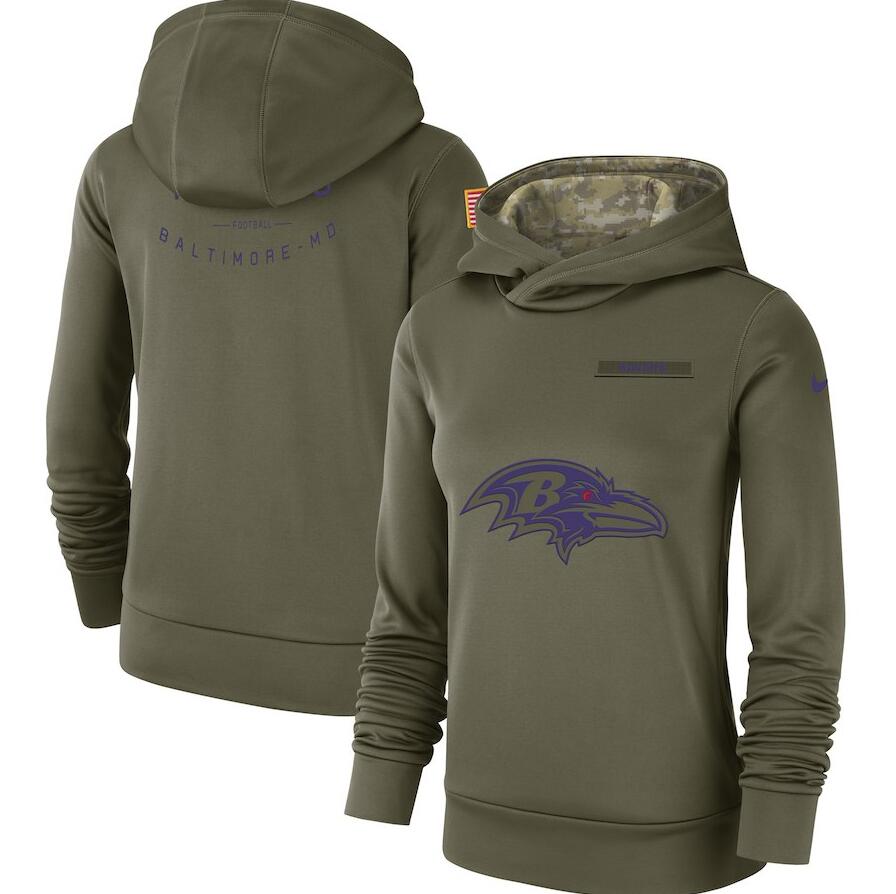 Baltimore Ravens Nike Women's Salute to Service Team Logo Performance Pullover Hoodie Olive