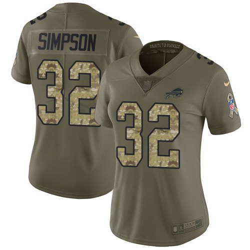 Nike Bills 32 O.J. Simpson Olive Camo Women Salute To Service Limited Jersey