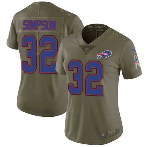 Nike Bills 32 O.J. Simpson Olive Women Salute To Service Limited Jersey
