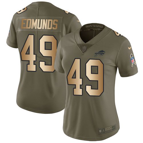 Nike Bills 49 Tremaine Edmunds Olive Gold Women Salute To Service Limited Jersey