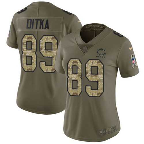 Nike Bears 89 Mike Ditka Olive Camo Women Salute To Service Limited Jersey