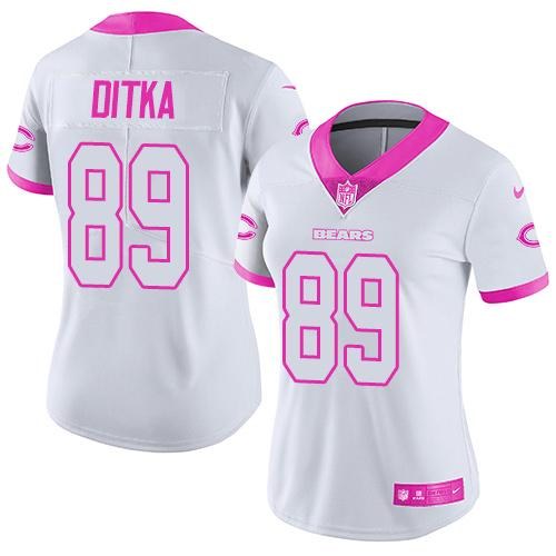 Nike Bears 89 Mike Ditka White Pink Women Rush Limited Jersey